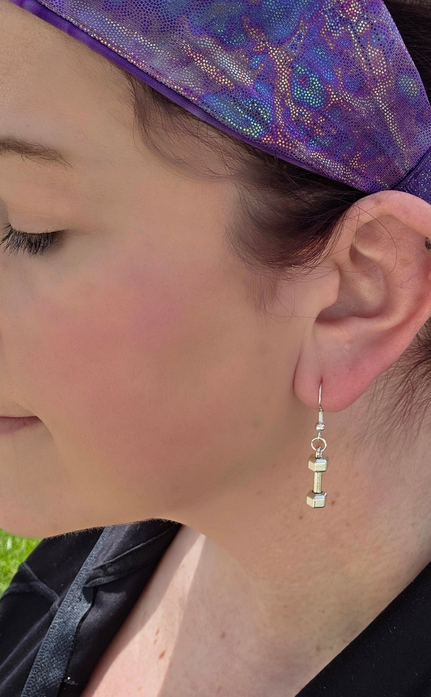 Dumbbell Sterling Silver Hook Earrings